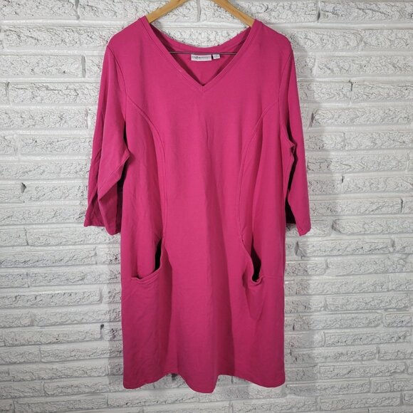 Denim Co QVC Womens Swim Coverup 1X Plus 3/4 Sleeve Pink Pullover Pockets PIN30E - Picture 1 of 13